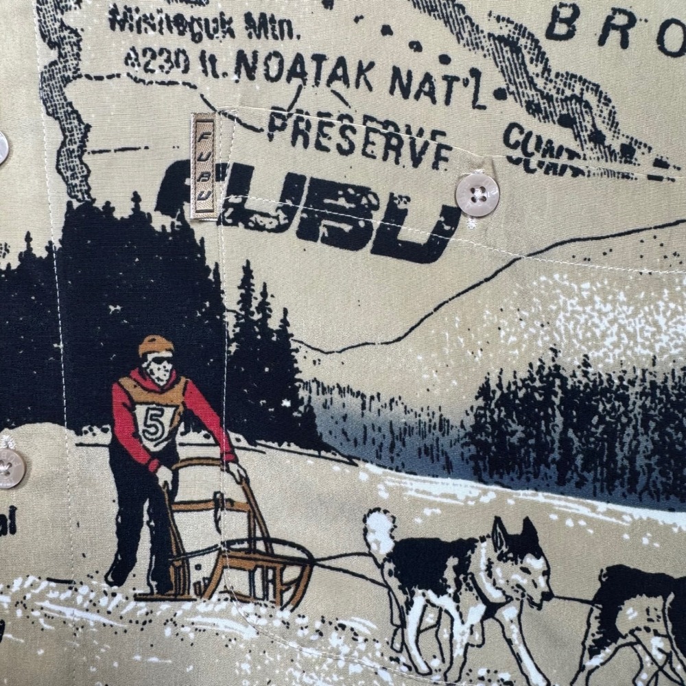 FUBU The Collection Mens XL Alaska Map Dog Sled Long Sleeve Shirt Y2K - Picture 4 of 9